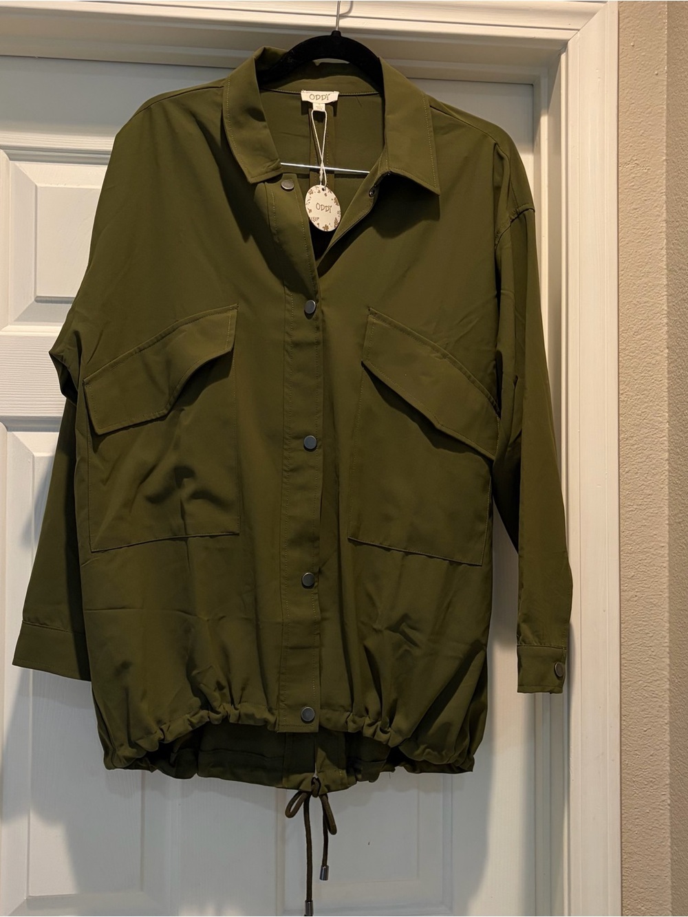 ODDY Olive Green Utility Jacket with Drawstring Hem